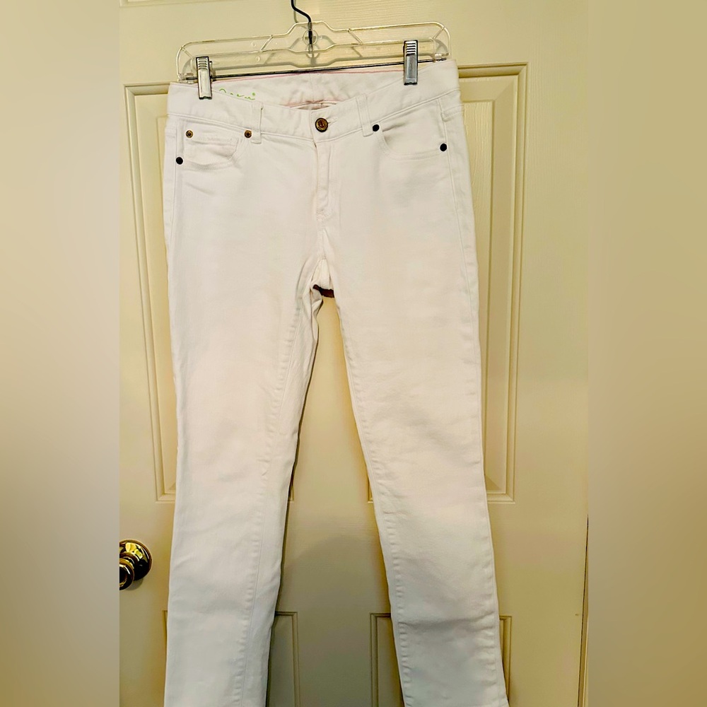 Lilly Pulitzer white stretch denim, slim jean, size 4.